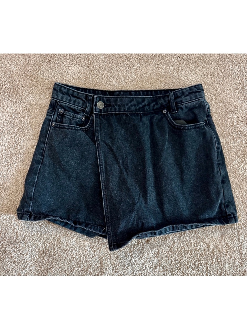 High-Waist Black Denim Wrap Skort for Women